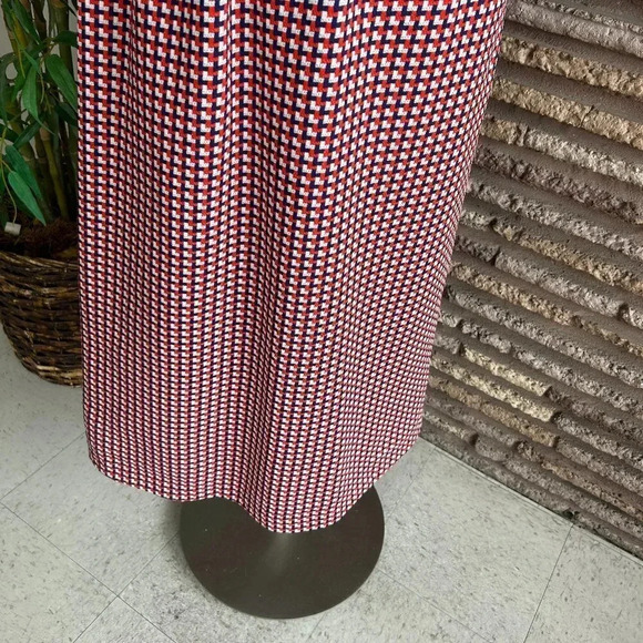 Vintage 70s Doubleknit Red and Blue Pattern Dirndl Gathered Maxi Skirt - Picture 2 of 4